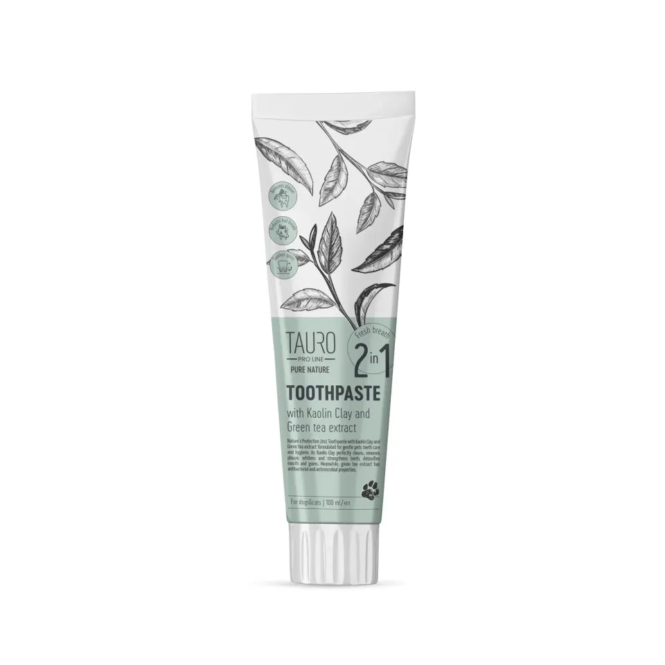 Tauro Pro Line Pure Nature 2in1 Антибактеріальна зубна паста з каоліном, цеолітом та екстрактом зеленого чаю для собак і котів, 100 мл